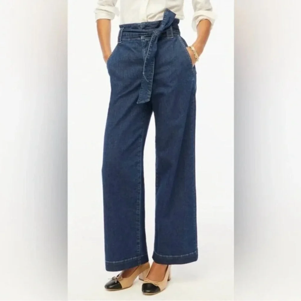J Crew Wide Leg Belted Trouser Jeans Size 29 EUC $148 KL